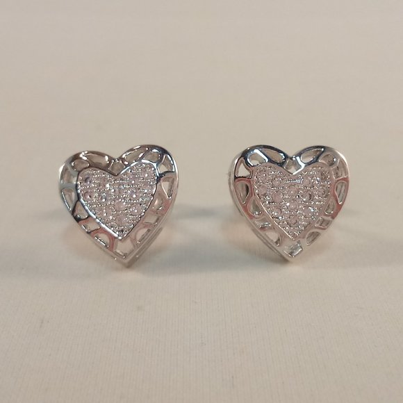 18K White Gold Filled Heart Shape Diamond Topaz Zircon Stud Earrings - Picture 1 of 6